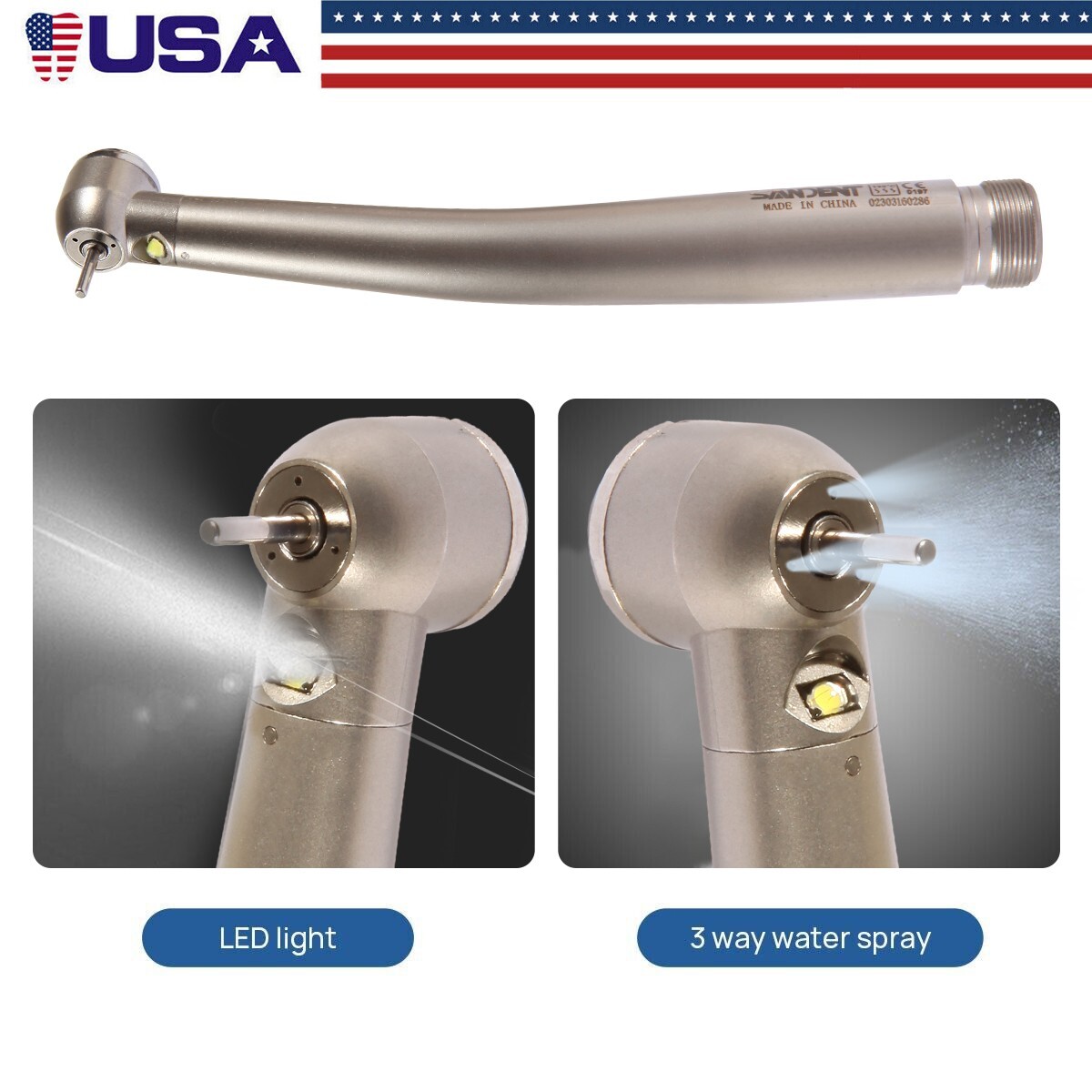 Pieza de mano LED turbina alta velocidad fibra óptica dental estilo NSK 2 Holes