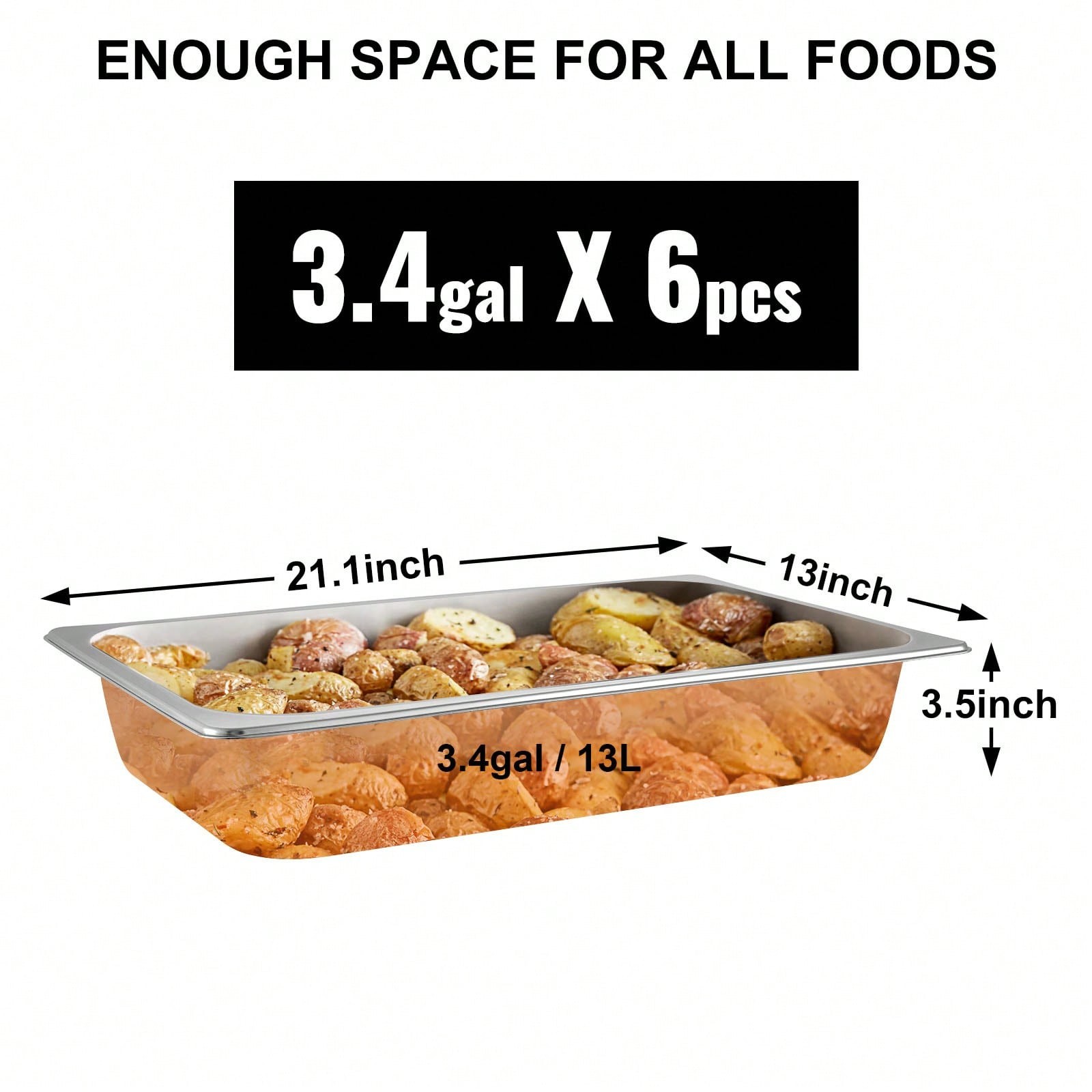 6Pcs Commercial Full Size Pans 2.5in 4in & 6in Stainless Steel Hotel Pan 0.8mm