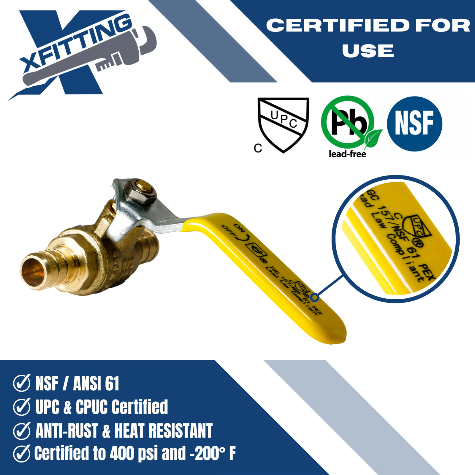 5 PIECES 1/2″ PEX SHUT OFF BALL VALVE , PEX B, FULL PORT, LEAD-FREE BRASS