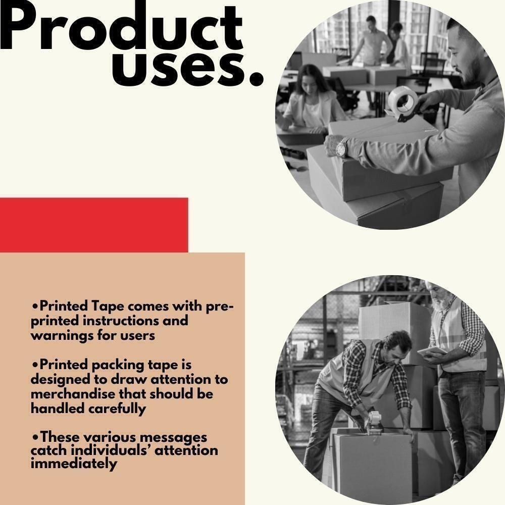 48mm x 100m Fragile Marking Tape Handle w/ Care Shipping Packing 2 Mil 12 Rolls