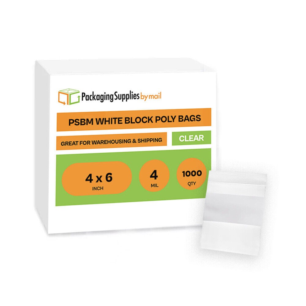 4 Mil Reclosable Bag with White Block 4″ x 6″ Plastic Bag Durable Clear 1000 Pcs