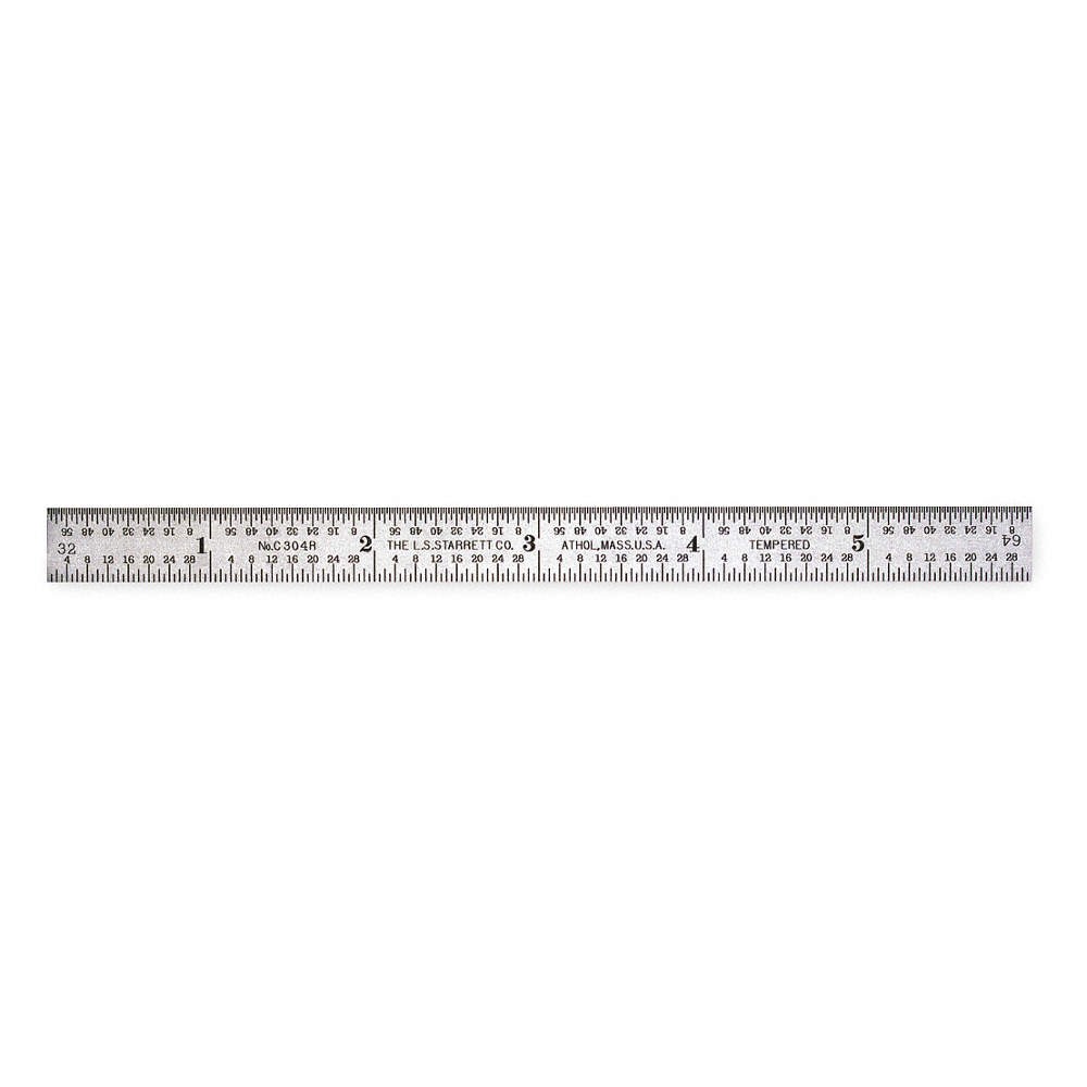 STARRETT C604R-18 Steel Rule,Spring Tempered,18 In,4R Grad 2ZUW3