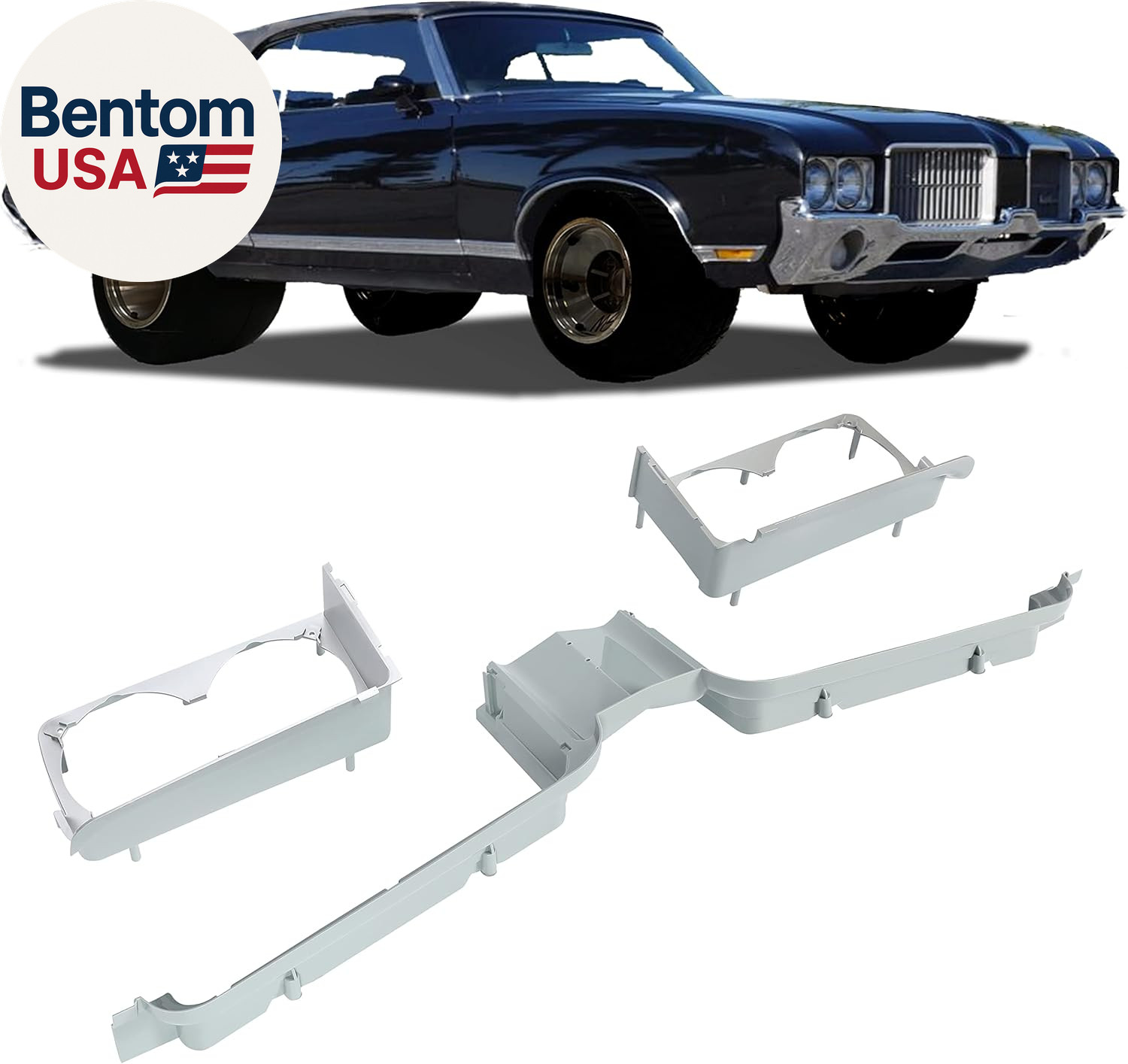 Grille Center Stone Shield + Headlamp Housing Compatible with 1971-1972 Oldsmobi