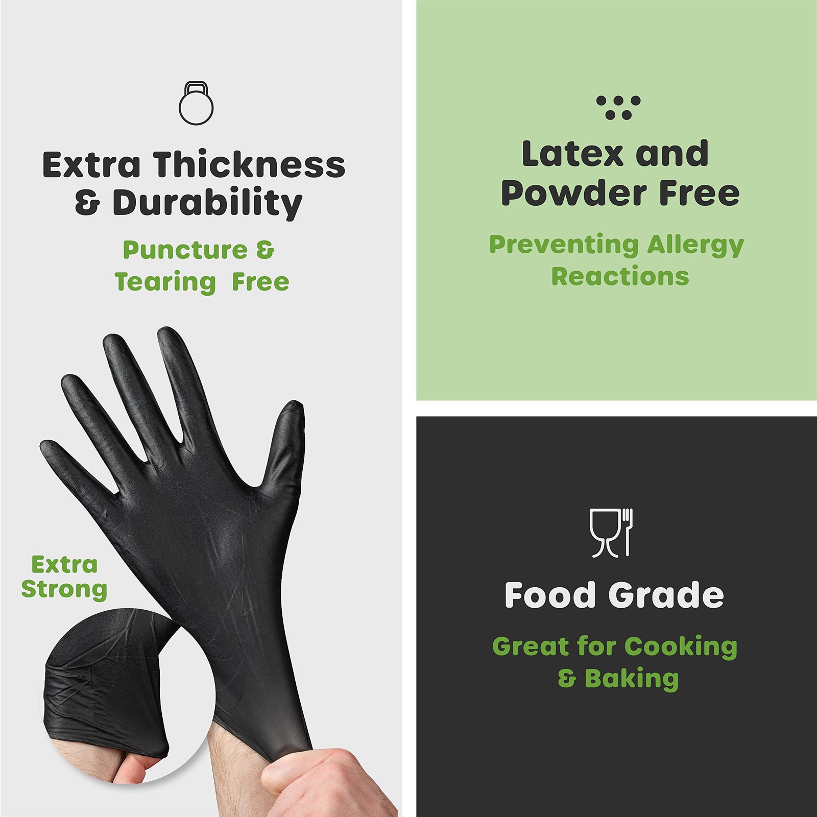 Comfy Package GUSTO Black Nitrile Gloves [100 Count] 6 Mil, HEAVY DUTY