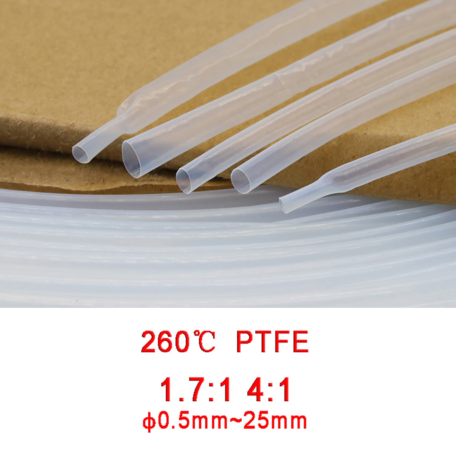 Heat Shrink Tube PTFE 4:1 or 1.7:1 Sleeving Tubing Oil Resistant HIGH TEMP 300℃