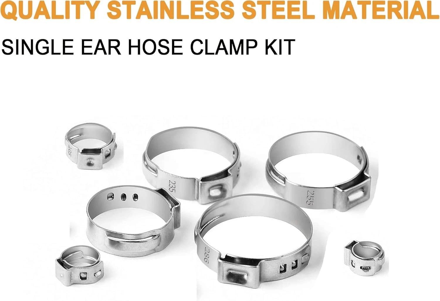 92pcs Single Ear Oetiker Hose Clamps 6-22.6mm W Plier Gloves Stainless Steel Kit