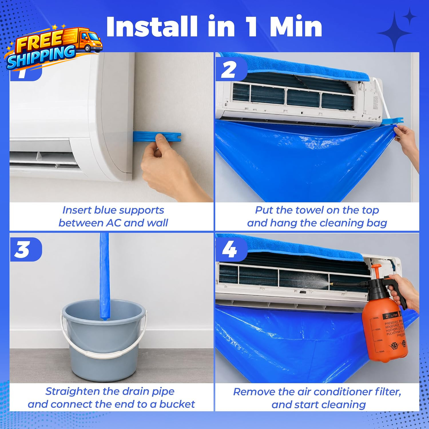 Mini Split Cleaning Kit Waterproof Mini Split Cleaning Bag with 2L Rotatable