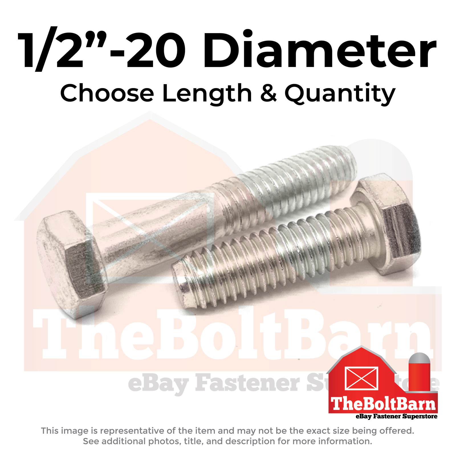 1/2″-20 Stainless Hex Cap Screws Fine Thread Hex Bolts (Choose Length & Qty)