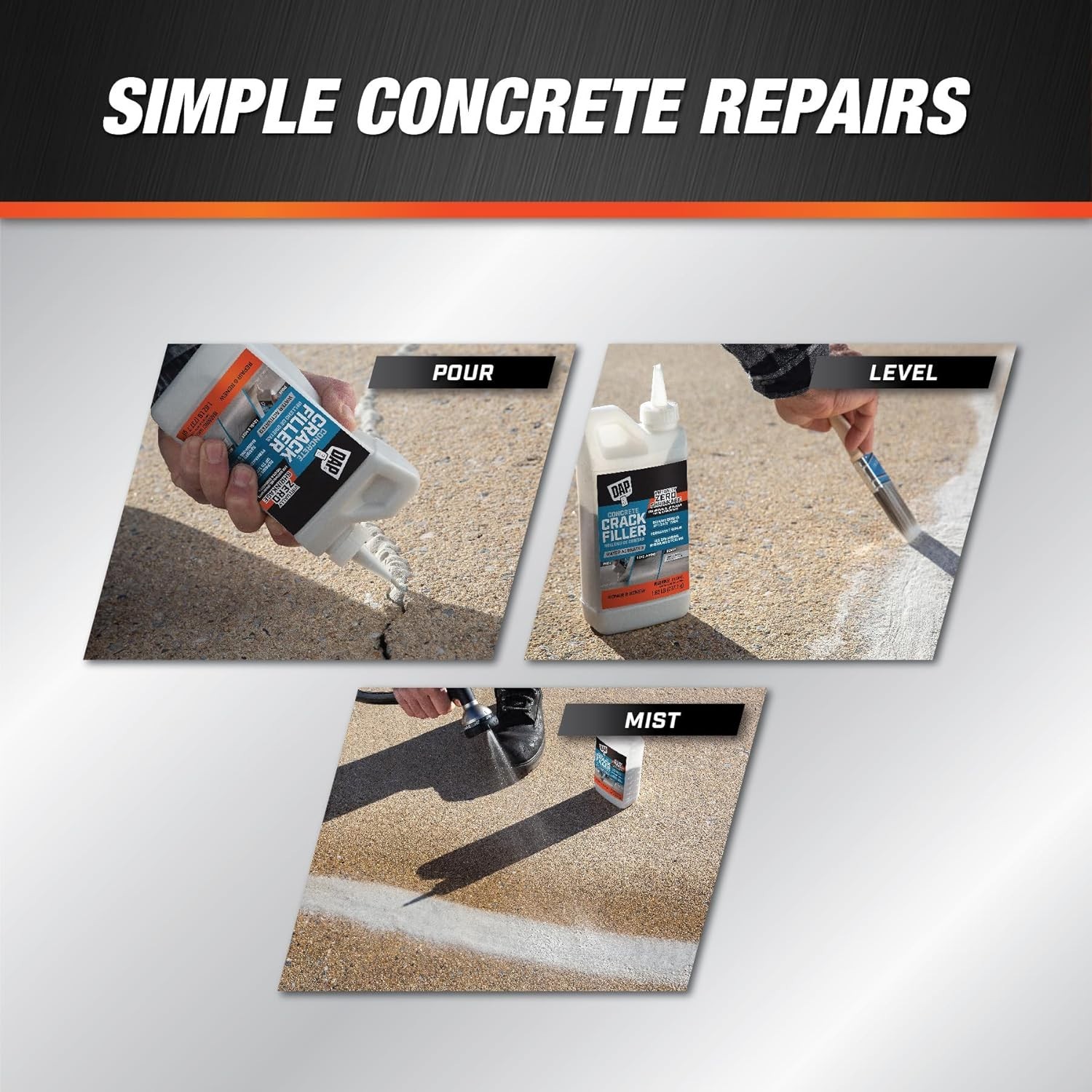 Concrete Crack Filler, Gray 16oz Dry 7079860500 DAP 7079860500 Resists Shrinkage