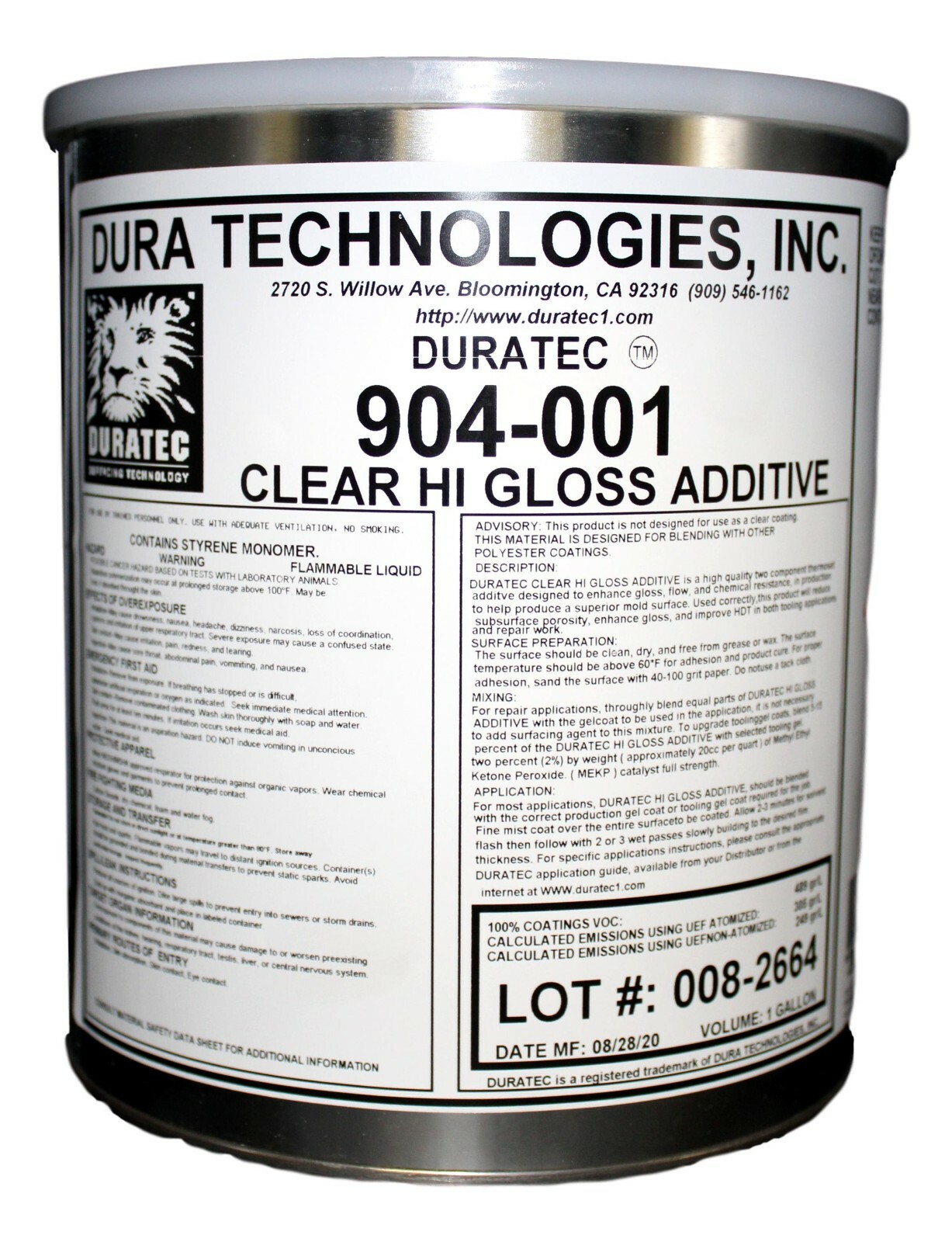 904-001 Duratec Clear Hi-Gloss Additive For Gelcoat (Gallon)