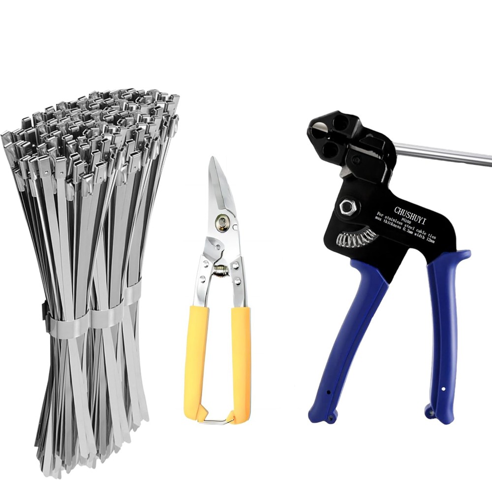 200pcs Metal Zip Ties with Stainless Steel Cable Tie Gun Special Tool For Silver