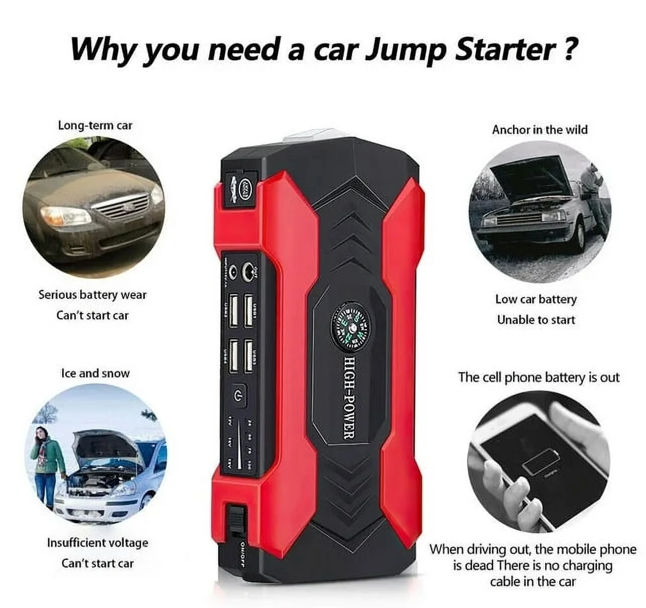 99800Mah Car Jump Starter, Peak Car Battery Charger, 12V Jump Box Jumper Battery