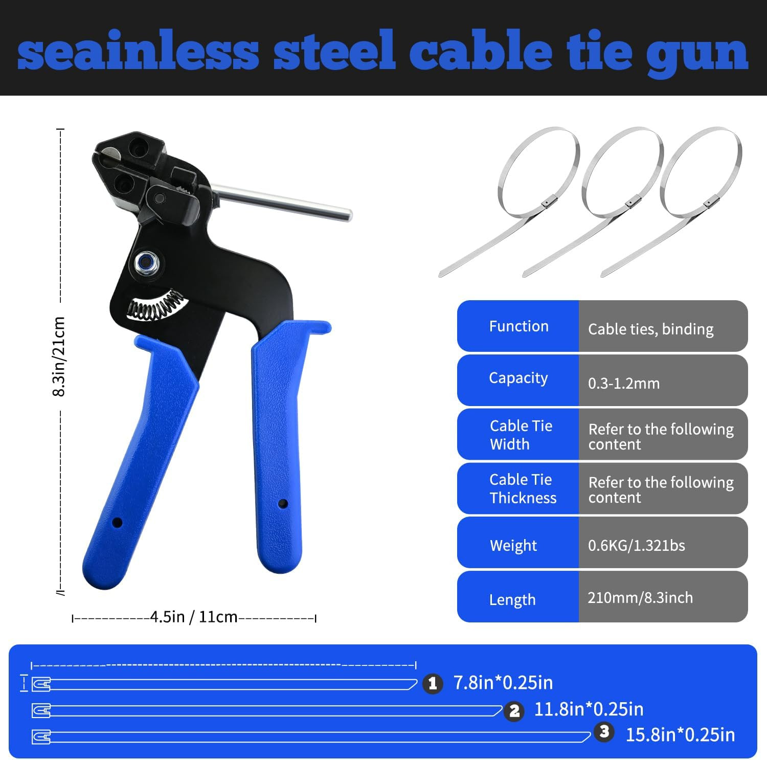 Metal Zip Ties with Stainless Steel Cable Tie Gun, Special Tool for Fastening