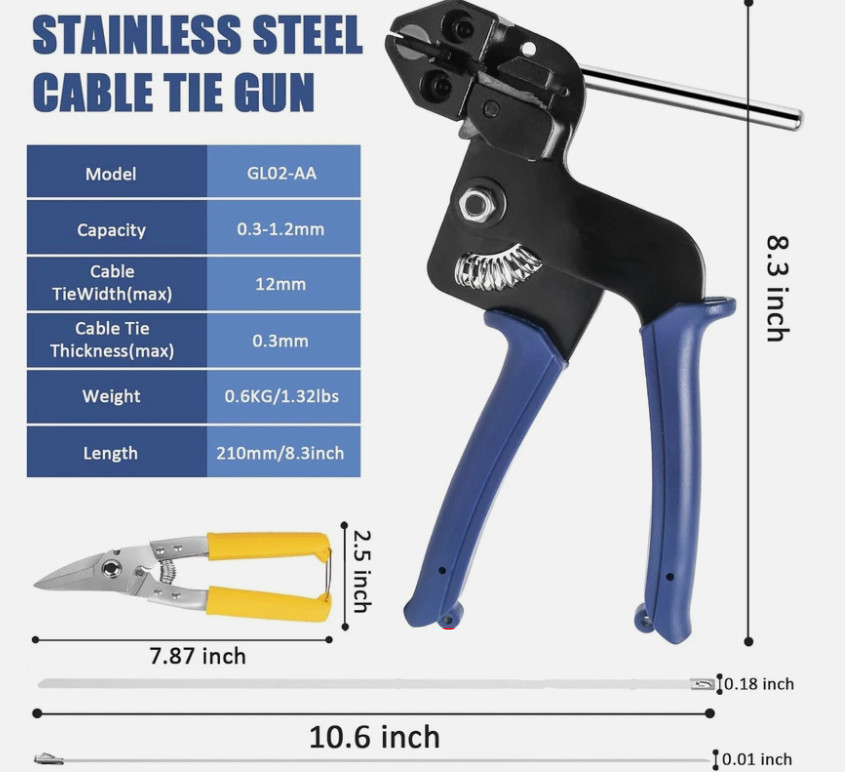 200pcs Metal Zip Ties with Stainless Steel Cable Tie Gun Special Tool For Silver