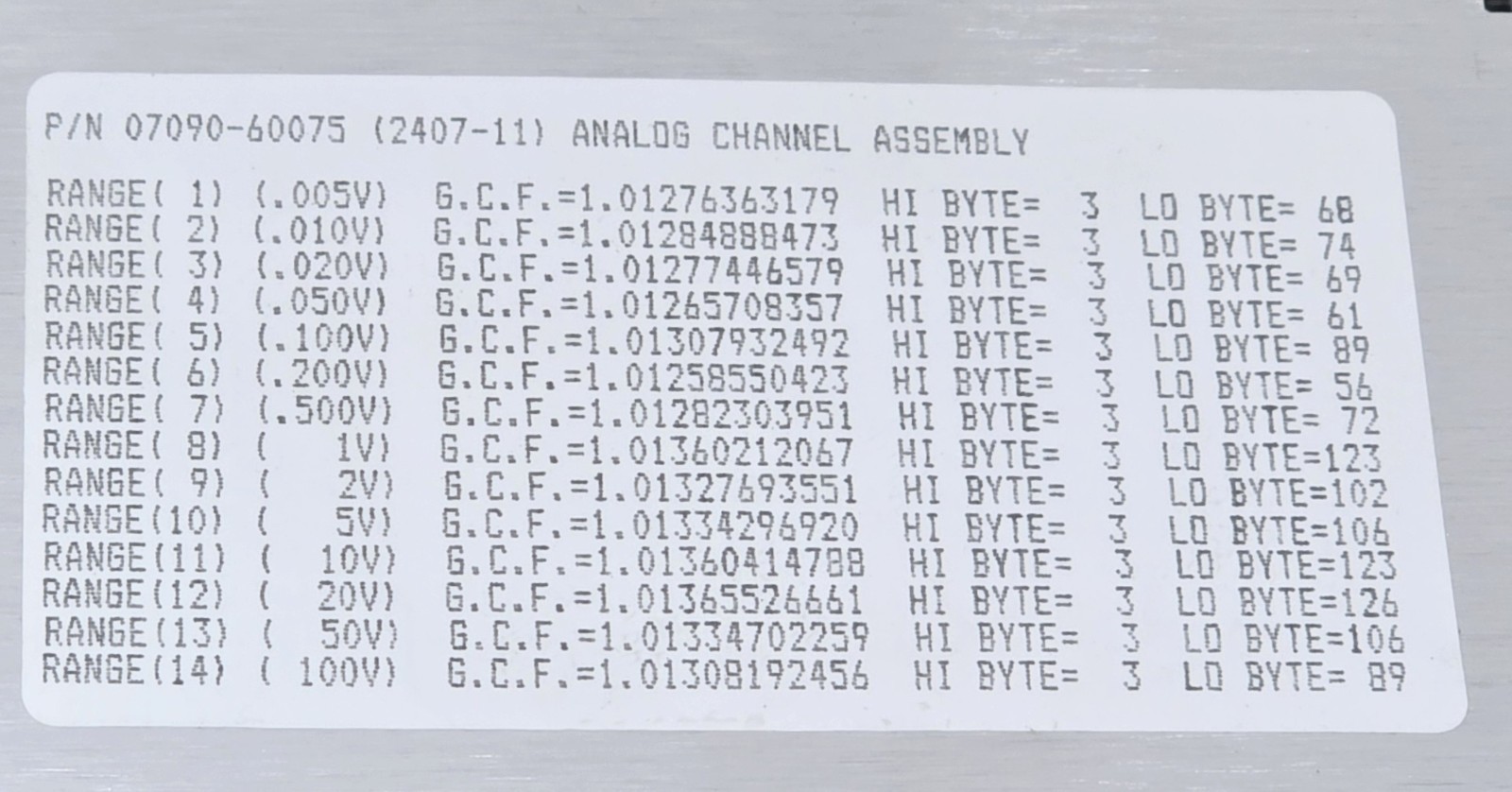 HP 07090-60150 C 07090-60075 (2407-11) Analog Channel Assembly
