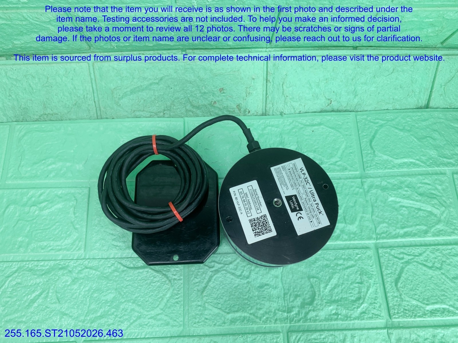 Velodyne VLP-32C Ultra Puck 32CH. LiDAR Sensor as in photos, sn:1138, DHL
