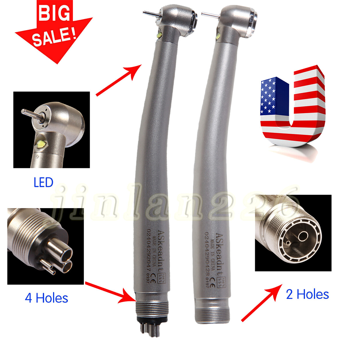 Dental High Speed Handpiece LED Air Turbine 2/4Hole E-generator Triple Spray