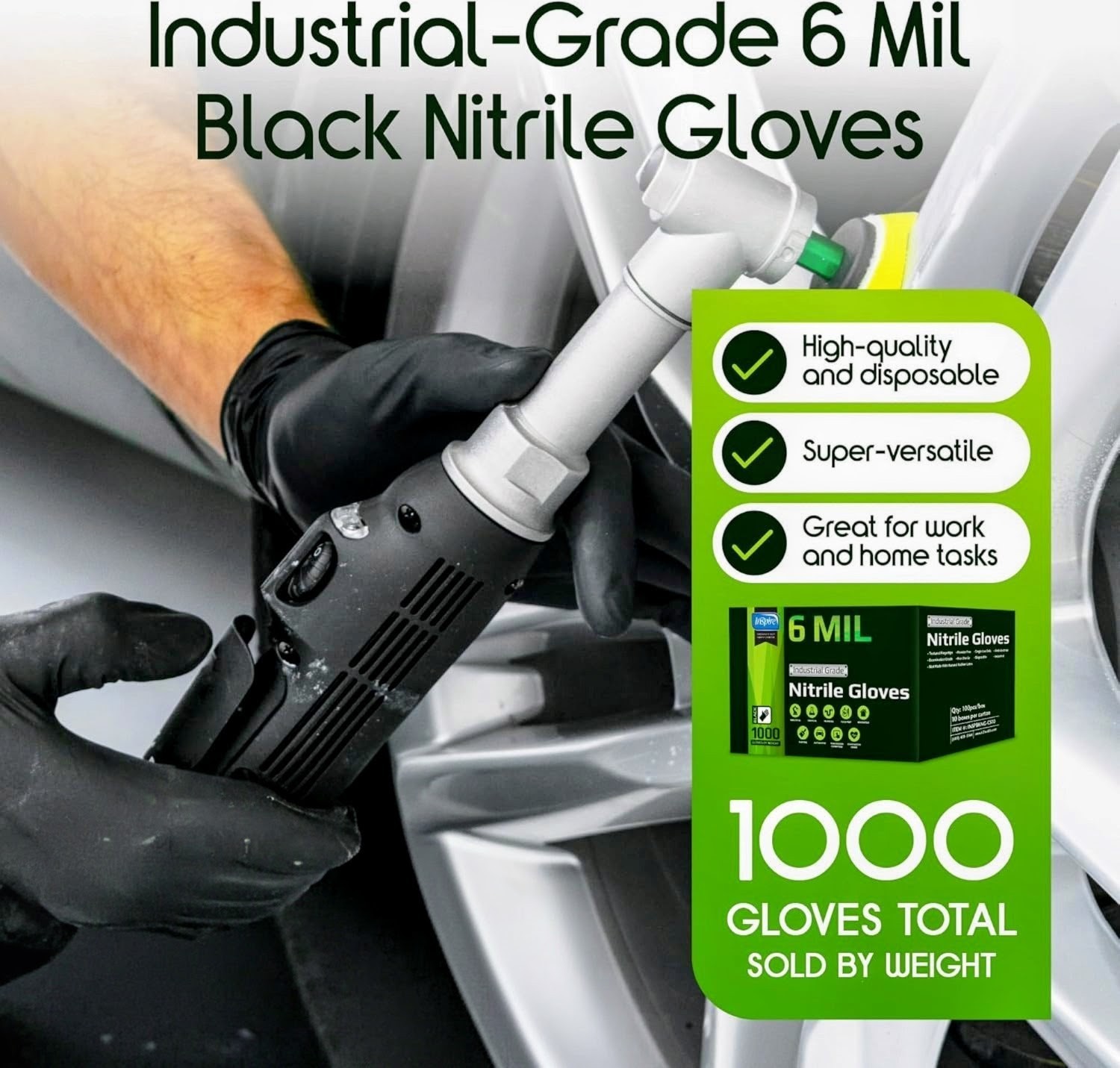 1000 ct Inspire Black Nitrile Gloves Heavy Duty 6 Mil Nitrile Chemical Resistant