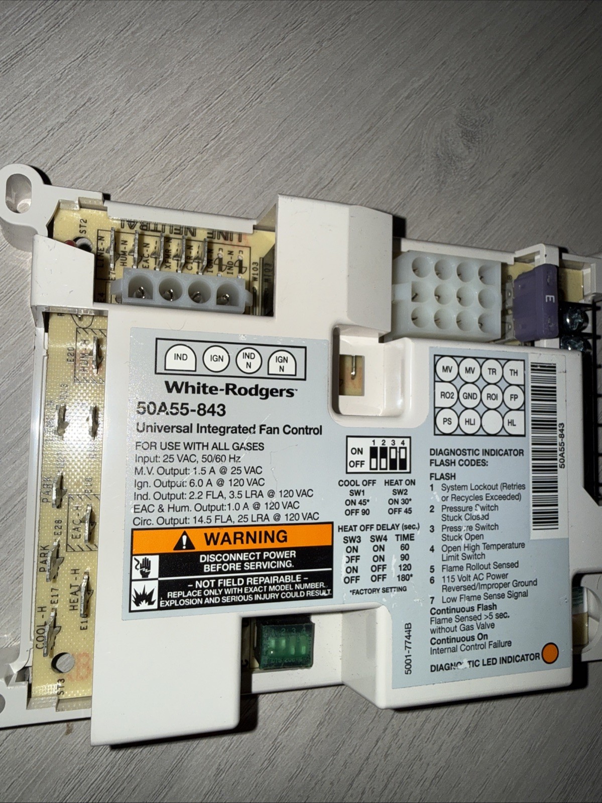 White-Rodgers 50A55-843 Integrated Furnace Control Board NEW FREE SHIPPING