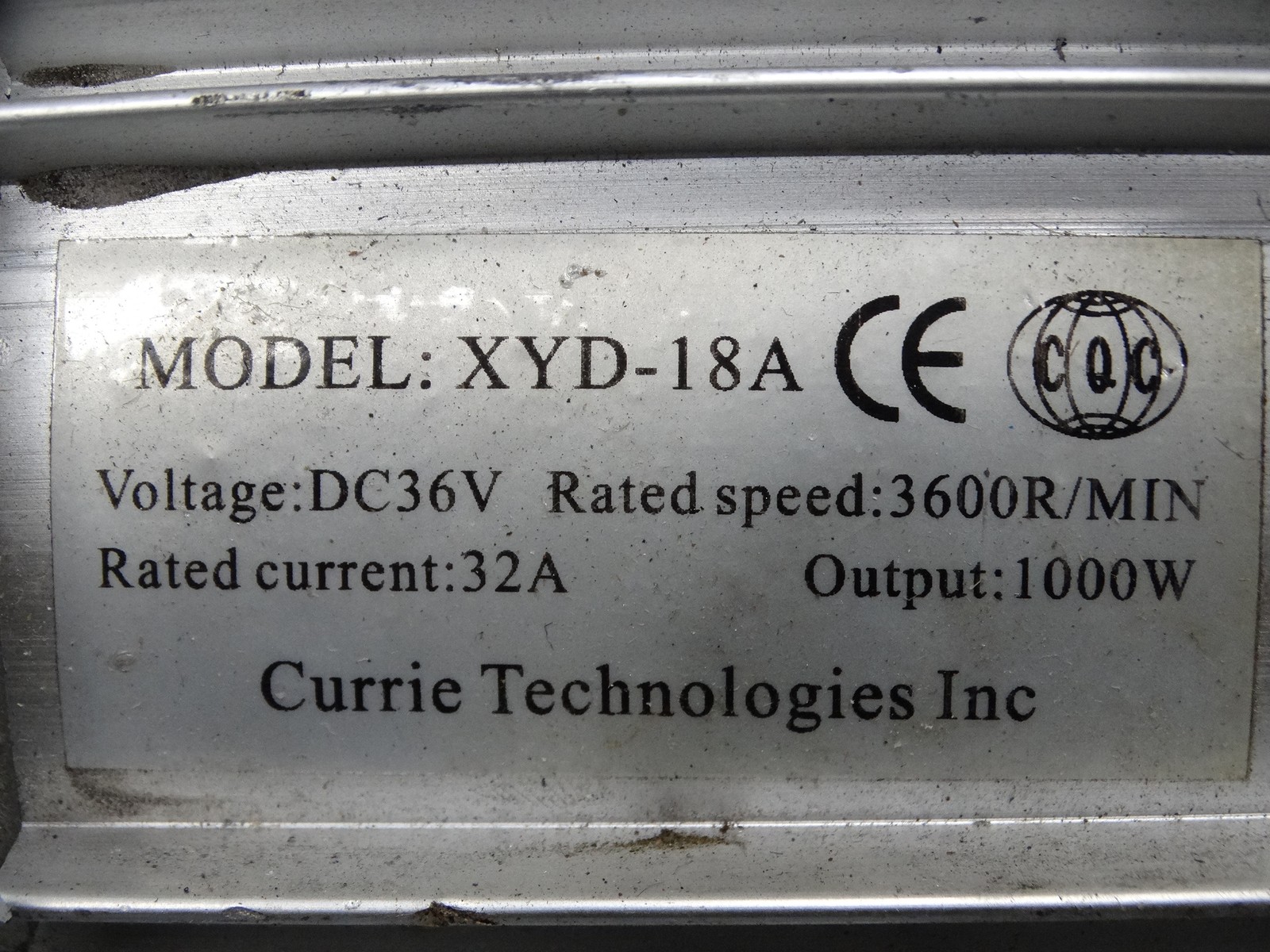 CURRIE TECHNOLOGIES INC XYD-18A MOTOR