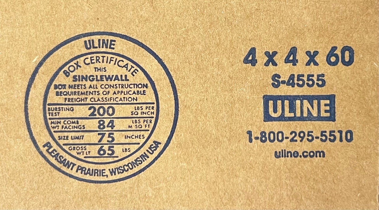 4″ x 4″ x 60″ CARDBOARD BOX – 200 lb – SINGLE BOX – TALL