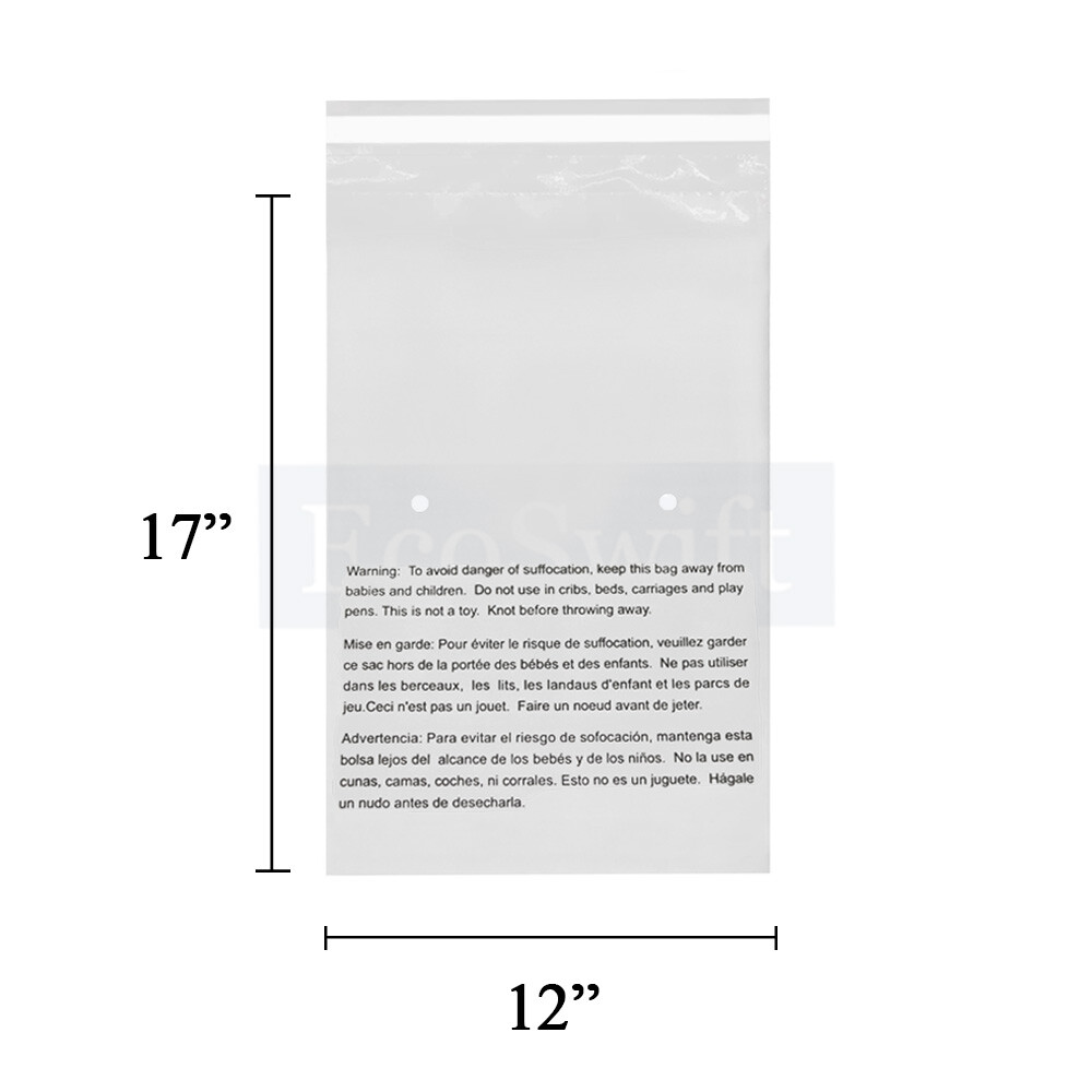 1-10000 12×17 EcoSwift Self Seal Suffocation Warning Clear Poly Bags Free Ship