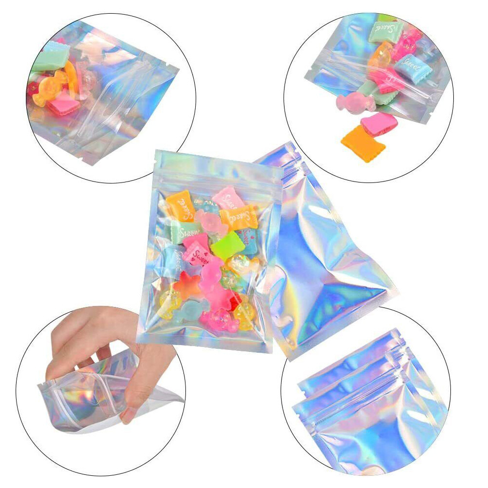 400 pcs Holographic Mylar Foil Bags Smell Proof Resealable Zip Lock Pouch Black