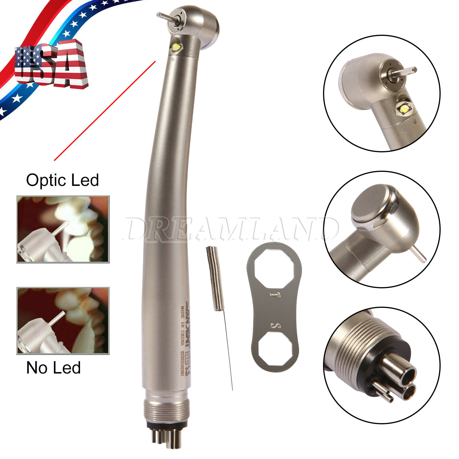 Dental Fiber Optic E-generator LED High Speed Handpiece Turbine 4 HOLE