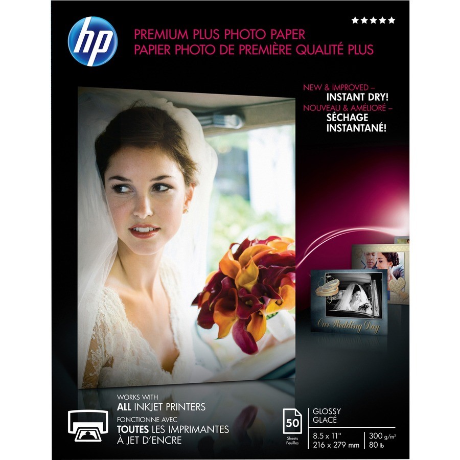 HP Premier Plus Photo Paper Inkjet 8.50″x11″ Glossy White Single 50 Sheet Pack
