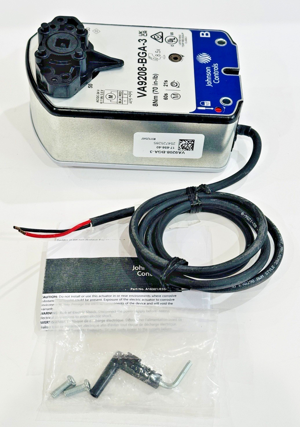 Johnson Controls VA9208-BGA-3 Electric Spring Return Valve Actuator, 24V