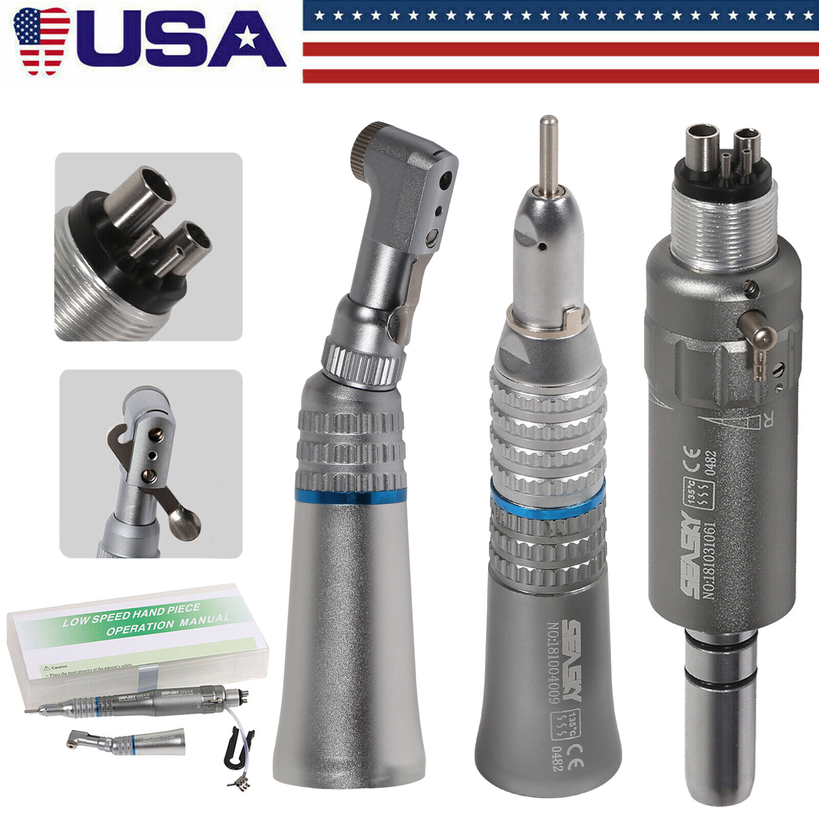 Dental Low Slow Speed Handpiece E-type Contra Angle Micro Air Motor 2/4 Hole 1:1