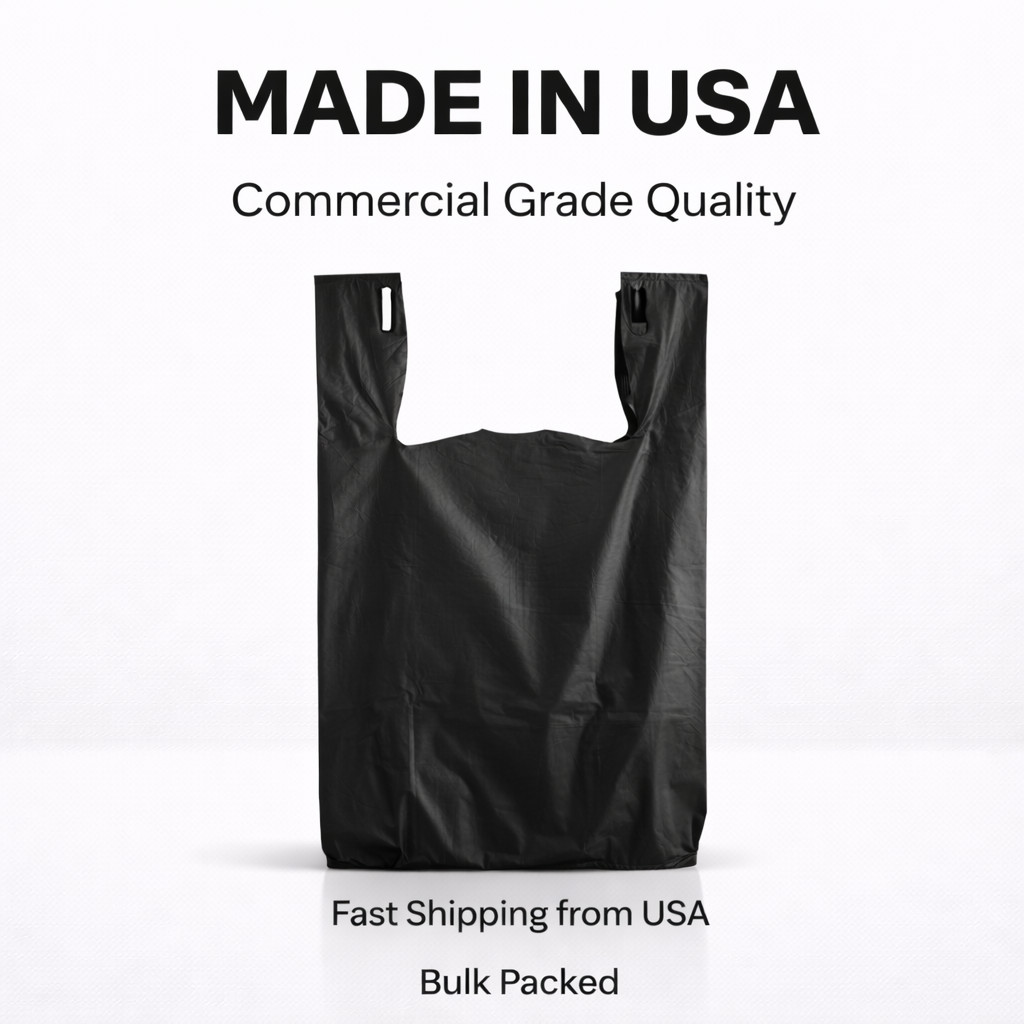 Bags 1/6 21 x 6.5 x 11.5 Heavy Duty .87 Mil BLACK T-Shirt Plastic Shopping Bags