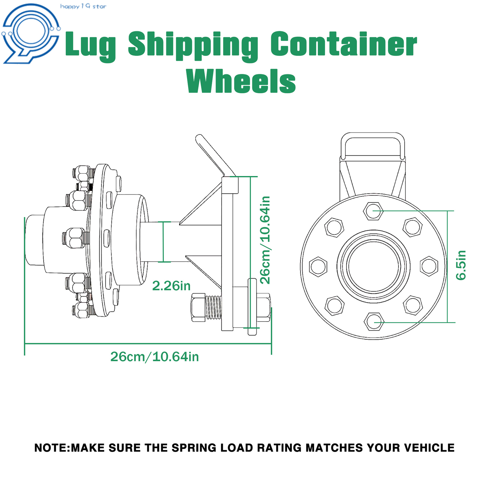 Shipping Container Wheels 8×6.5 Lug Bolt-On Spindle Kit with Handle