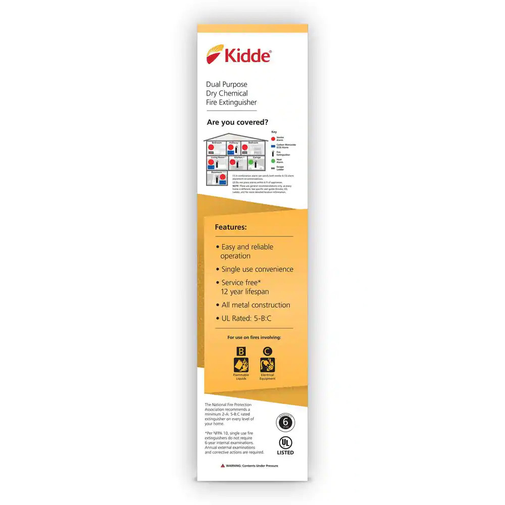 KIDDE DRY CHEMICAL FIRE EXTINGUISHER Home Car Auto Garage Kitchen Safety 5-B:C