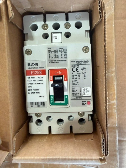Eaton EGS3125FFG Molded Case Circuit Breaker 3 Pole 125A 600Y/347 VAC Max New