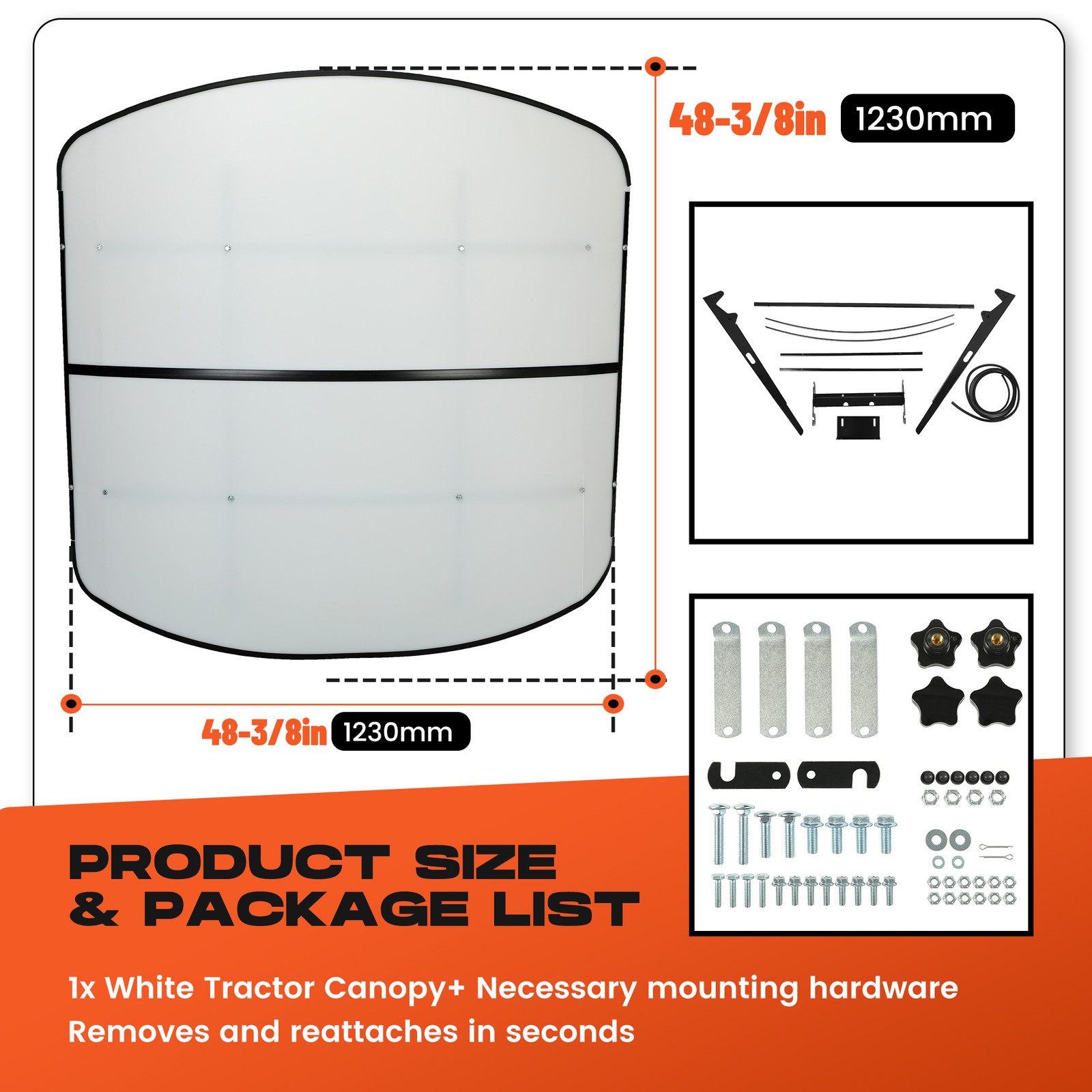 Tuff Top Tractor & Mower Canopy 48″ X 52″ For 2″ x 2″ or 2″ x 3″ ROPS -White