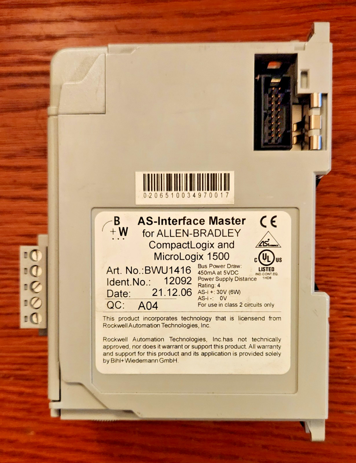 Bihl + Wiedemann BWU1416 AS-i Interface Master for CompactLogix/MicroLogix1500