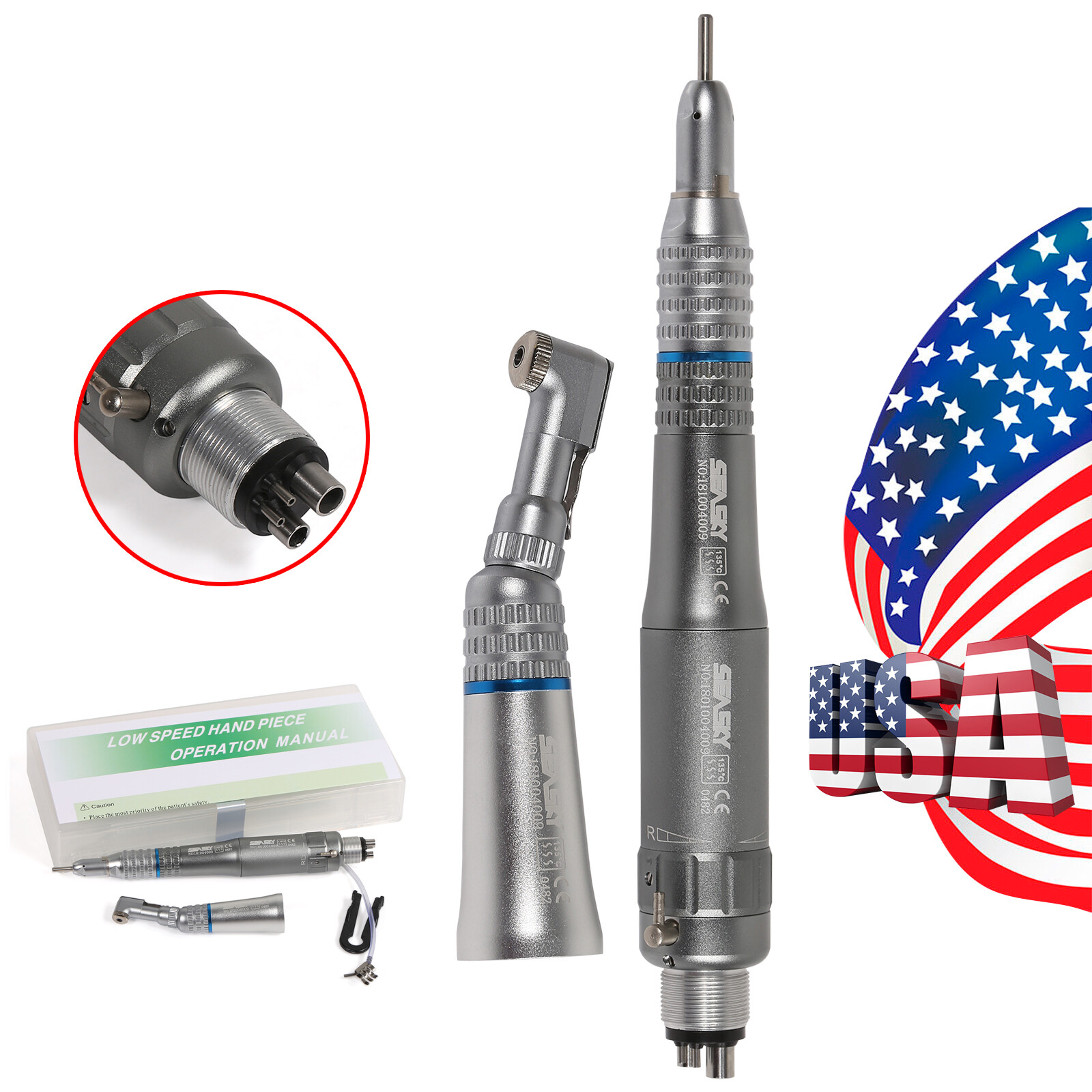 NSK Style Dental Slow Low Speed Handpiece Straight Contra Angle Air Motor 4/2H