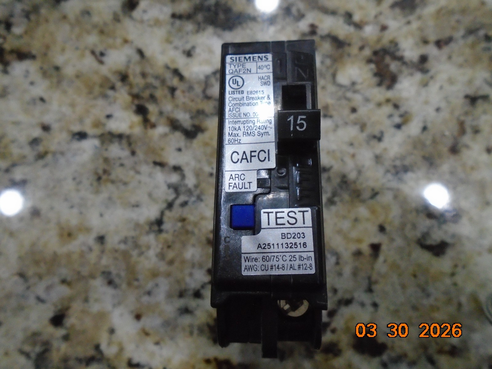 SIEMENS QA115AFCN 15AMP AFCI COMBINATION ARC FAULT 120V PLUG-ON NEUTRAL NEW