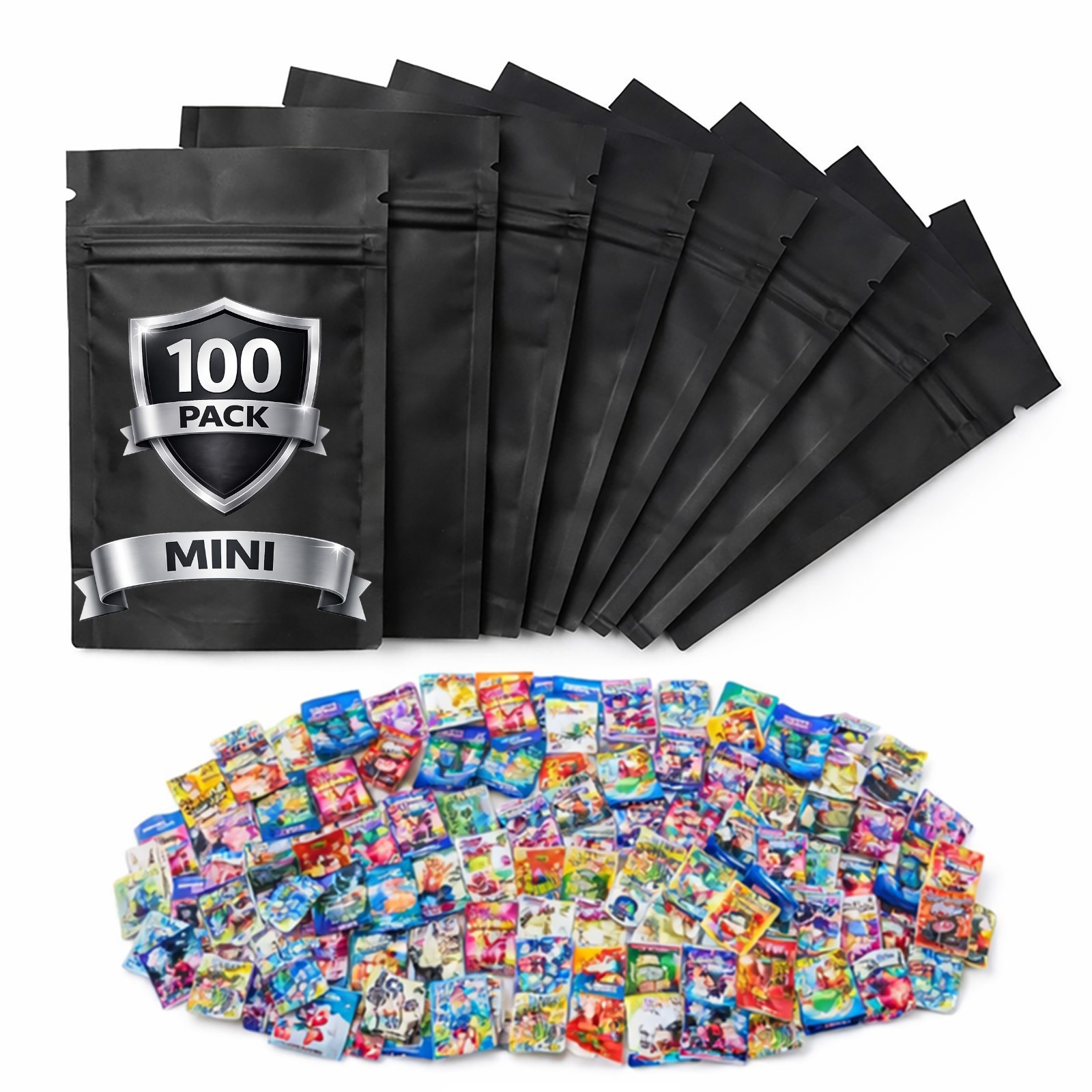 100 Pack 1g Mylar Bags Assorted Designs Smell Proof Resealable Zip Pouches