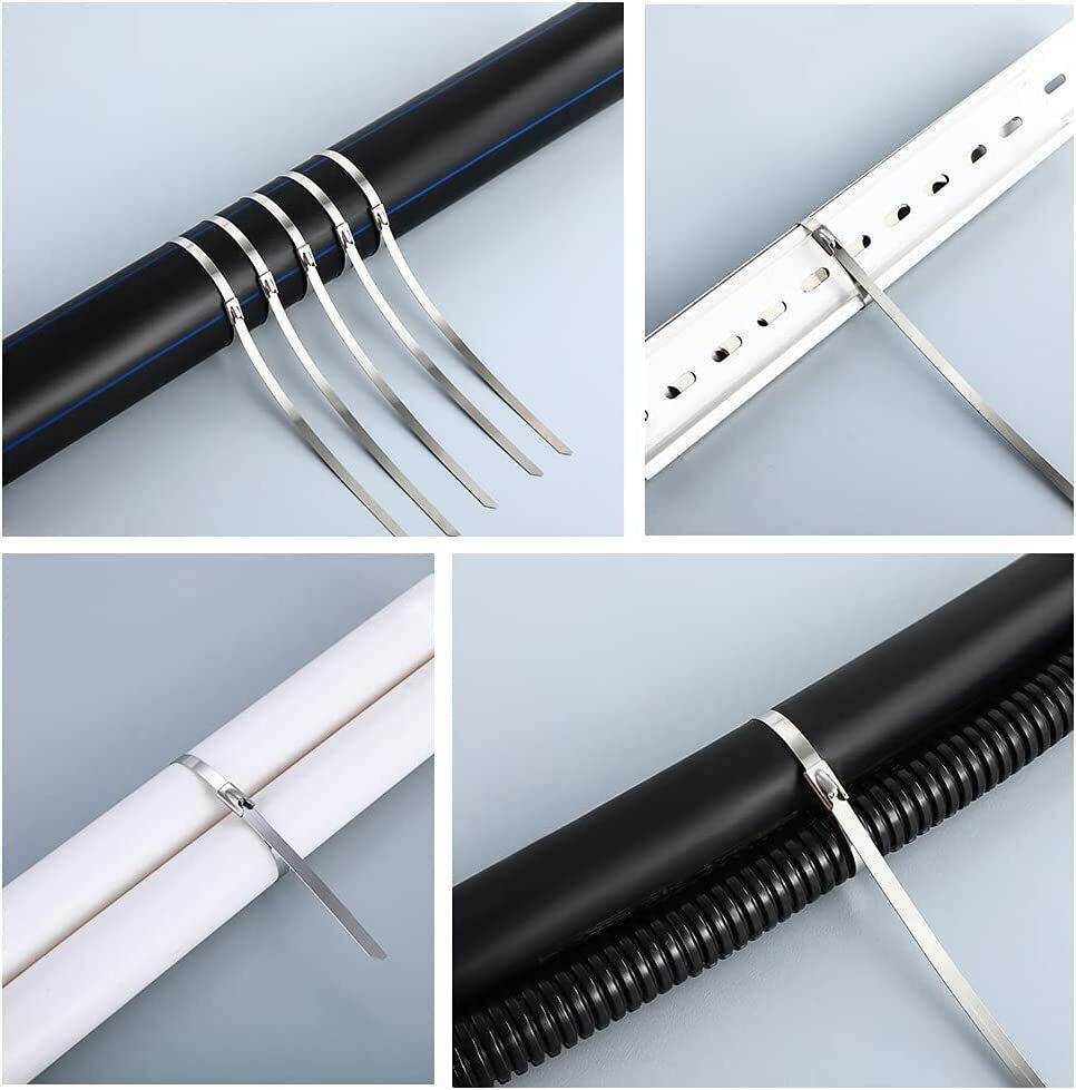 100PCS Metal Zip Ties Stainless Steel Heavy Duty Self-Locking Cable Ties Lock US
