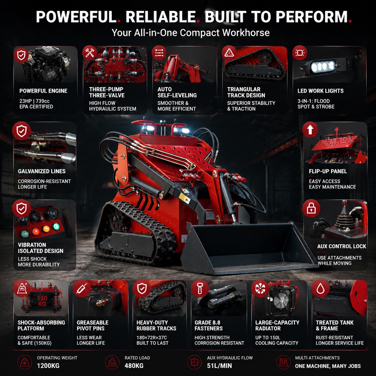 3527Lbs Mini Skid steer Loaders EPA 25 HP Kubota Engine Free Shipping USA Stock