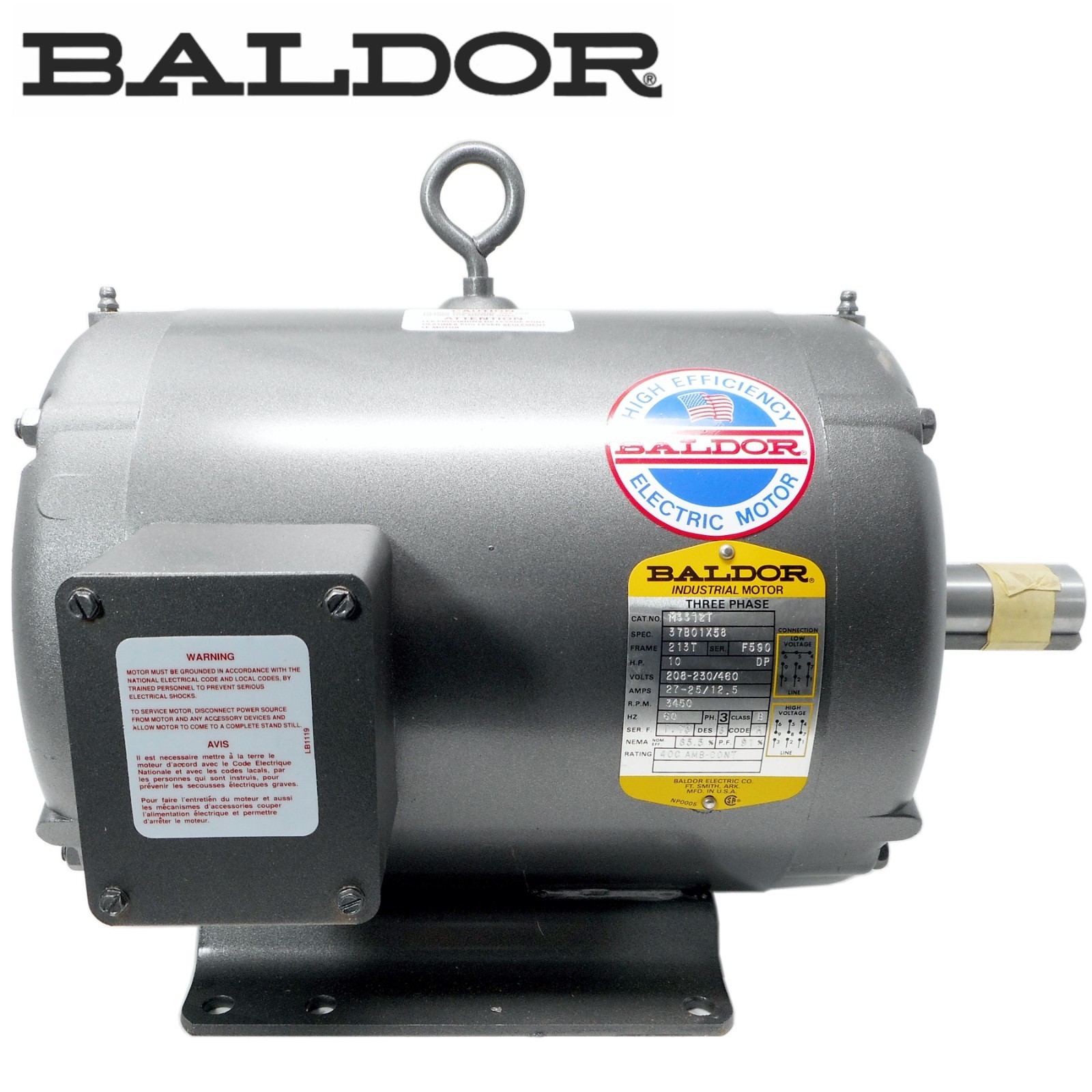Baldor Three Phase Industrial Motor 10 HP 230/460V 3450 RPM M3312T