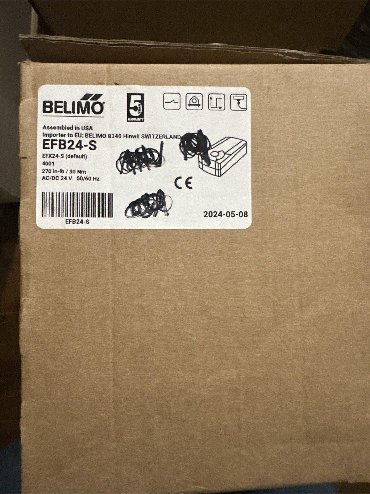 Belimo EFB24-S 24V Spring Return Fail-Safe, On/Off W/Aux Switch Damper Actuator