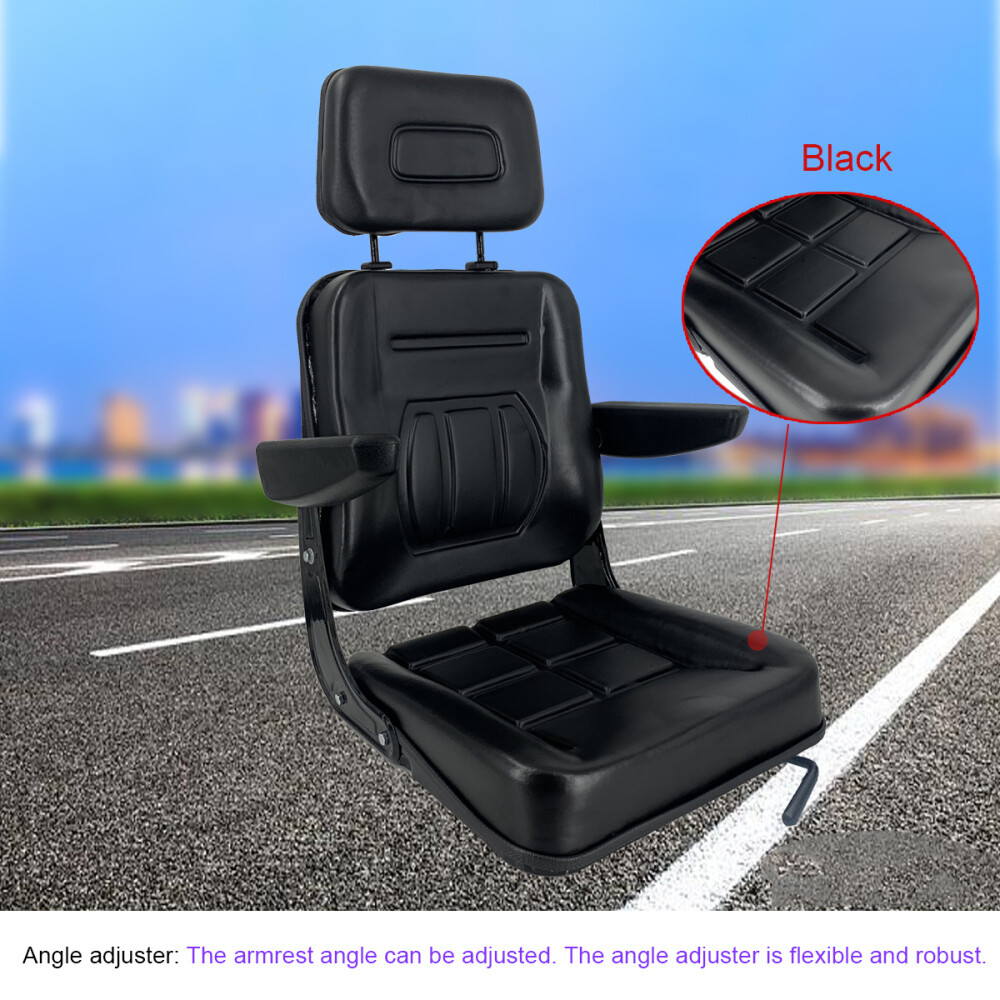 High Back Tractor Seat Suspension Lawn Mower Seat with Armrest & Slidable Track