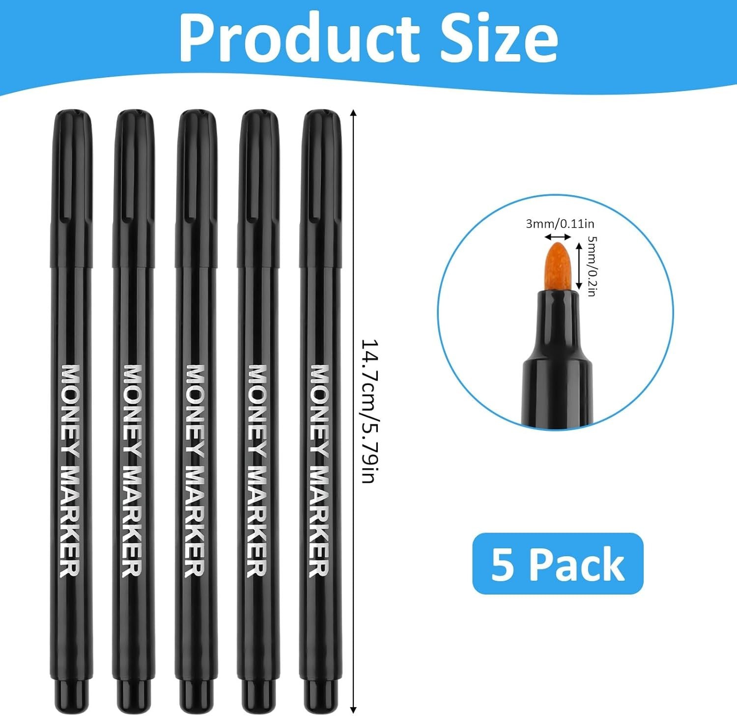 5 Pack Counterfeit Money Detector Pen, Money Marker Bill Detector Pen, Univer…