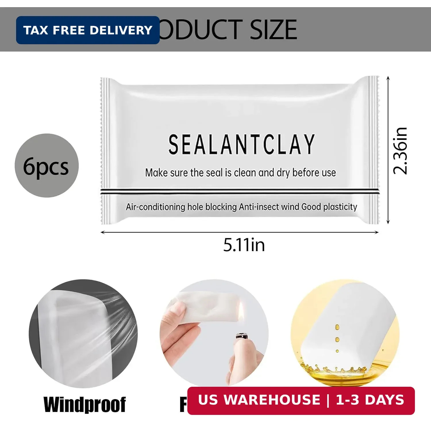 6 Pack Moldable Sealant Clay, White Fast Drying Sealant Mastic, Repair Sealing P