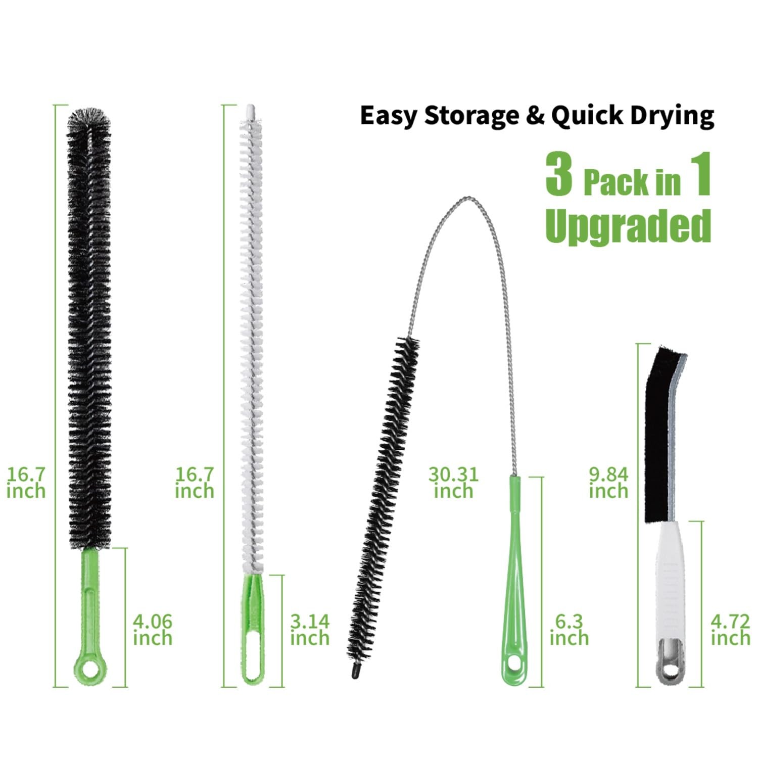 4pcs Flexible Cleaning Brush Set for Dryer Vents, Fridge Coils, HVAC Black