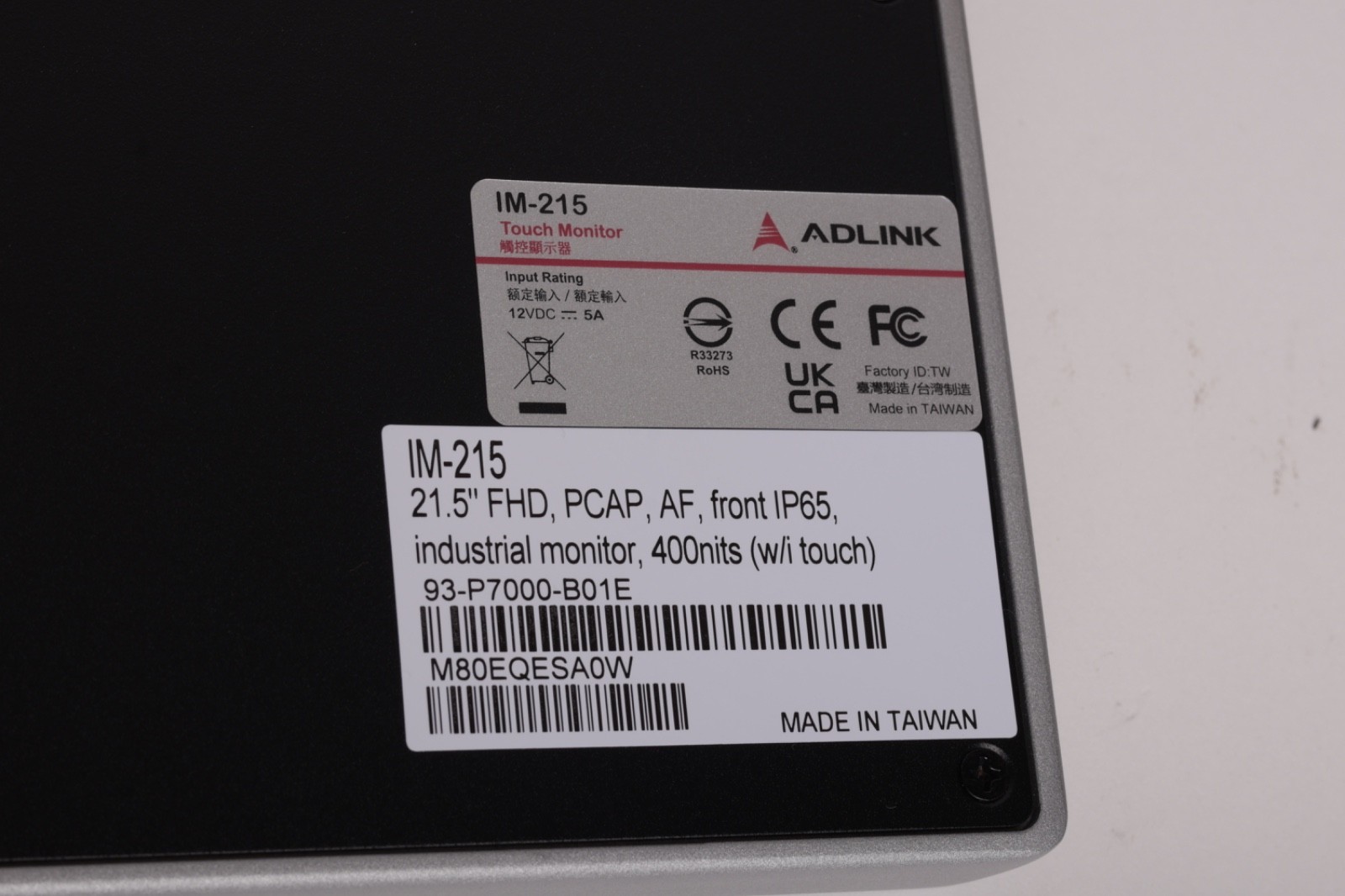ADLINK IM-215 21.5″ FHD Industrial Monitor PCAP Touchscreen 400 nits IP65 – New