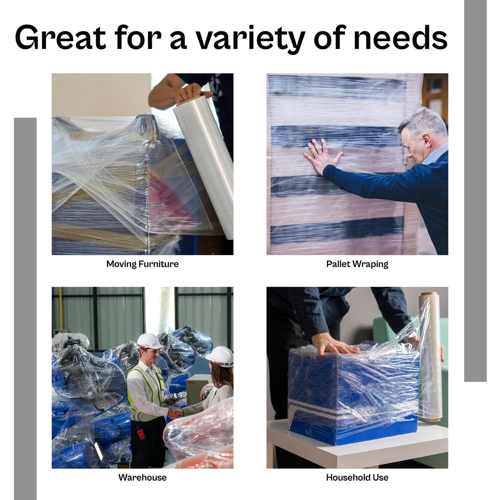Cast Hand Stretch Wrap 4 Roll 15″x1000′ 120 Ga Palstic Packing Shrink Film